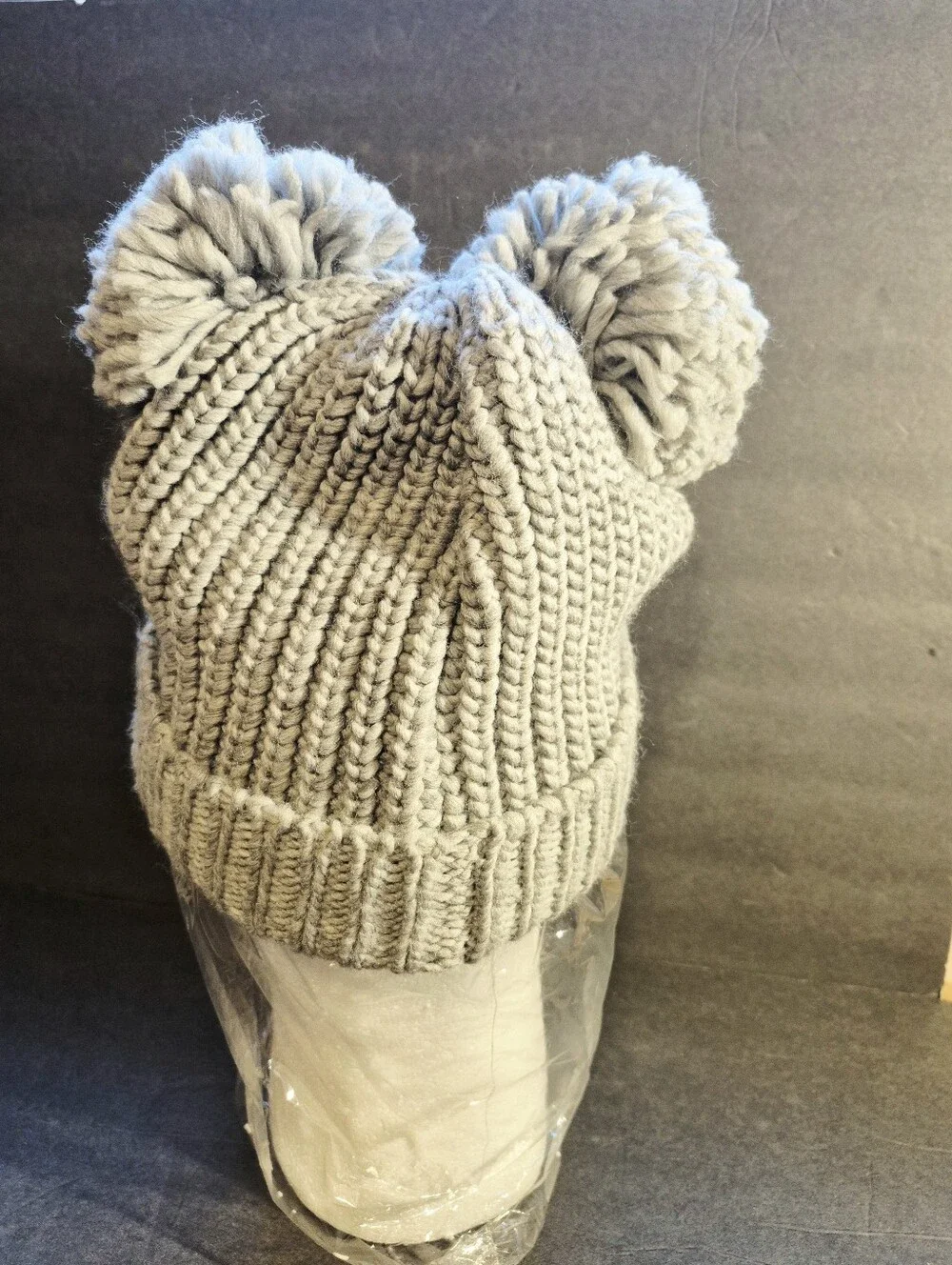 Disney Mickey Mouse Gray Beanie Pom Pom Ears Center Red And White Bow NWT